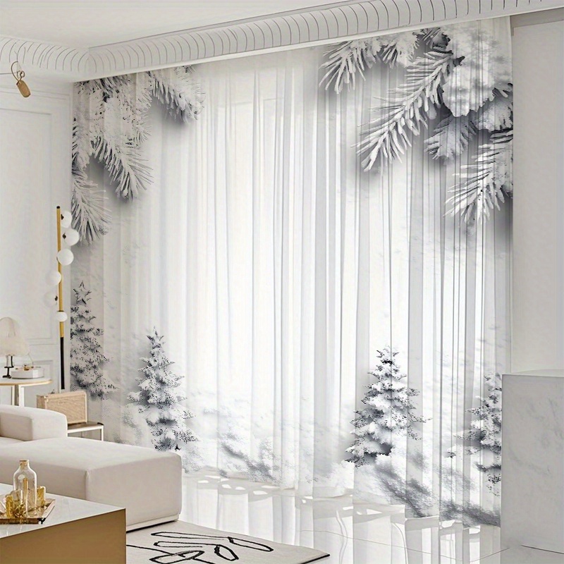 TEMU 2pcs/ Set Snow-covered Fir Trees In , Window Screens Pure Winter Suitable For Living Rooms, Bedrooms, Restaurants, Corridors, Offices, Gyms,