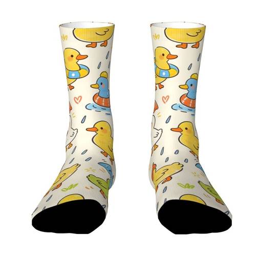item picture a pair of unisex spring summer outdoor socks with cute cartoon duck patterns featuring bright and machine washable suitable for outdoor sports enthusiasts comfortable breathable stylish and daily wear