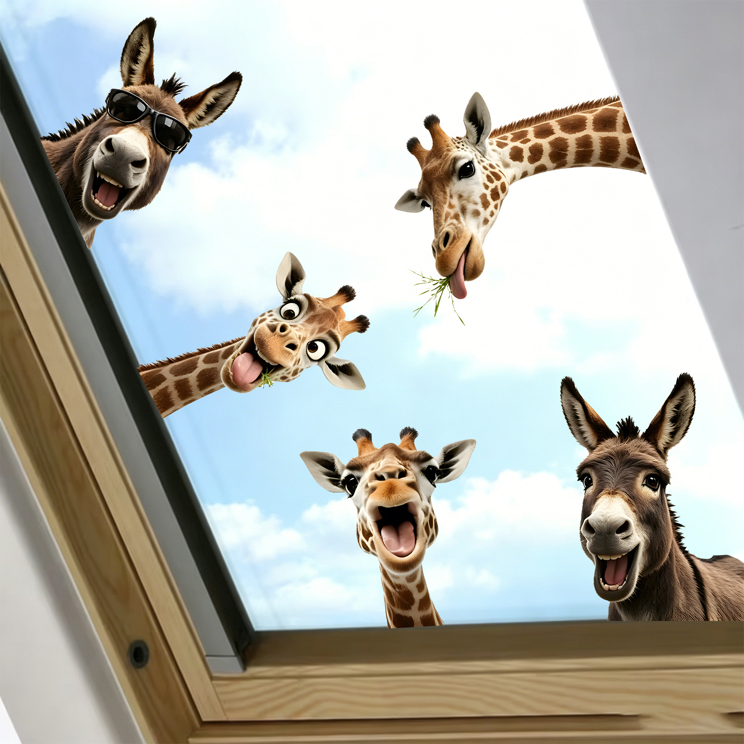 TEMU 1pc Funny Giraffe Donkey Window Sticker Decoration, Animal At Window Sticker, Creative Animal Theme Glass Sticker, Pvc No Glue Electrostatic