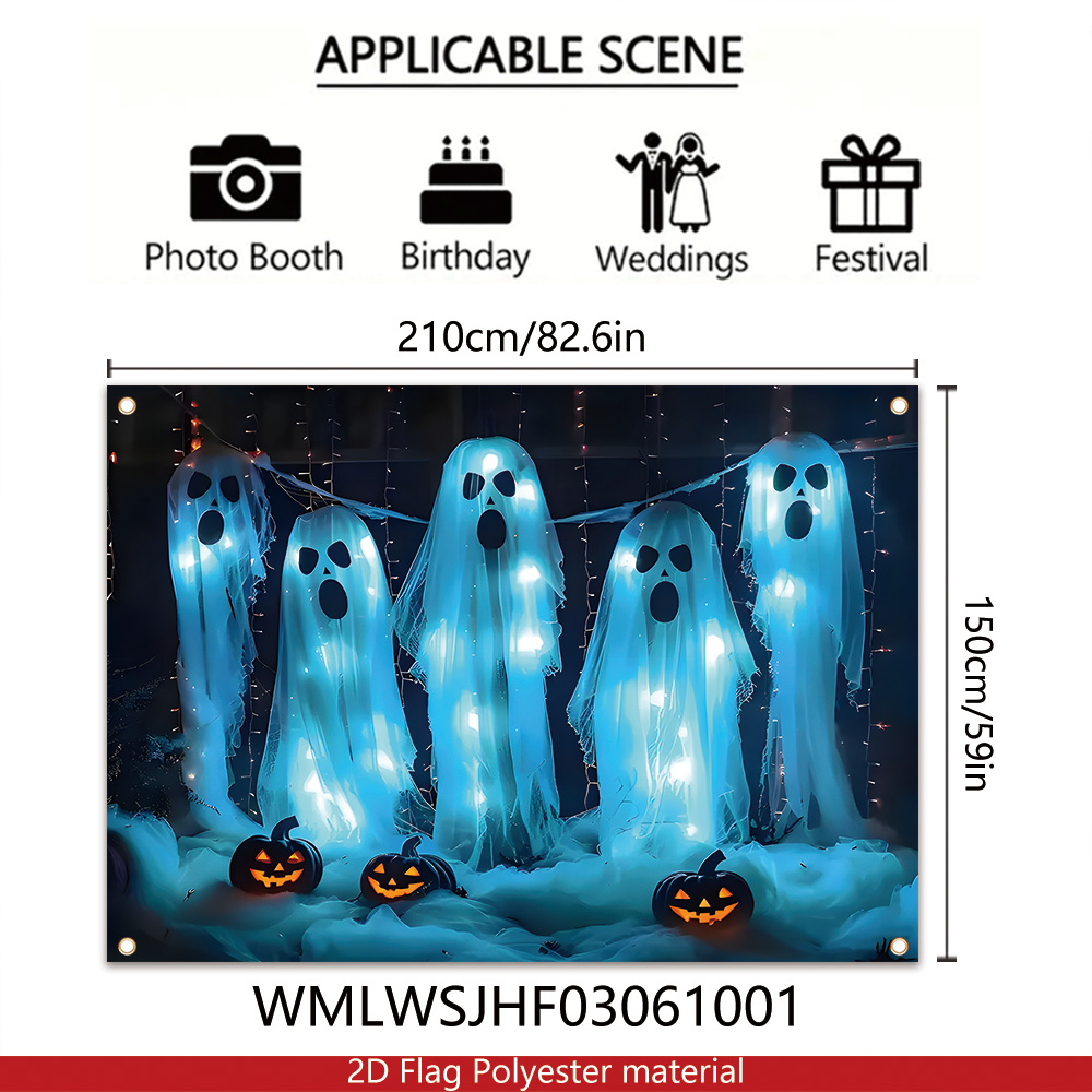 TEMU 2D Flachbanner, 1 Stück Halloween-Banner, 210 cm * 150 cm / 82,6 Zoll * 59 Zoll, Polyester-Material, leuchtendes Halloween-Dekobanner, geeignet