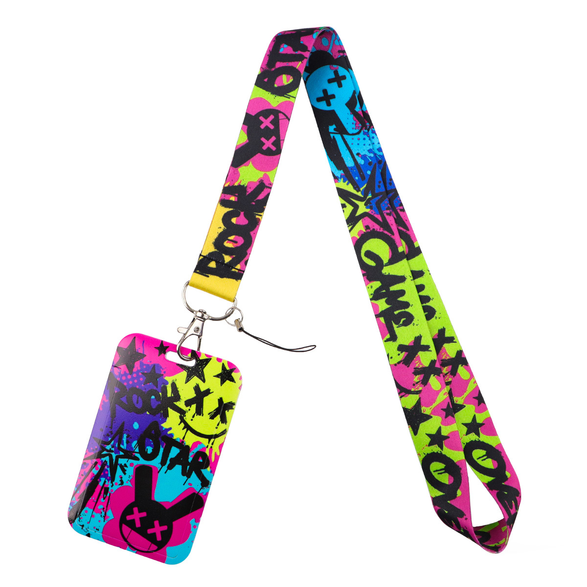 TEMU 1pc Graffiti Card Holder Key Lanyard Car Keychain Personalise Office Id Card Pass Gym Mobile Ring Holder