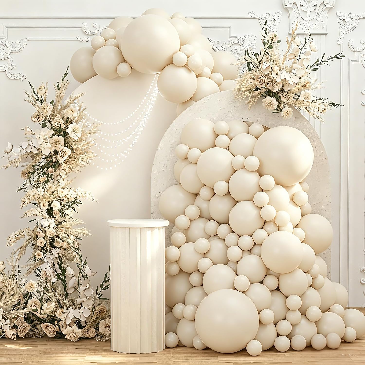 TEMU Kit de 135 ballons de différentes tailles, 18/10/5 pouces, ballons beige crème mat pour guirlande et , pour décoration de fête de baby shower,