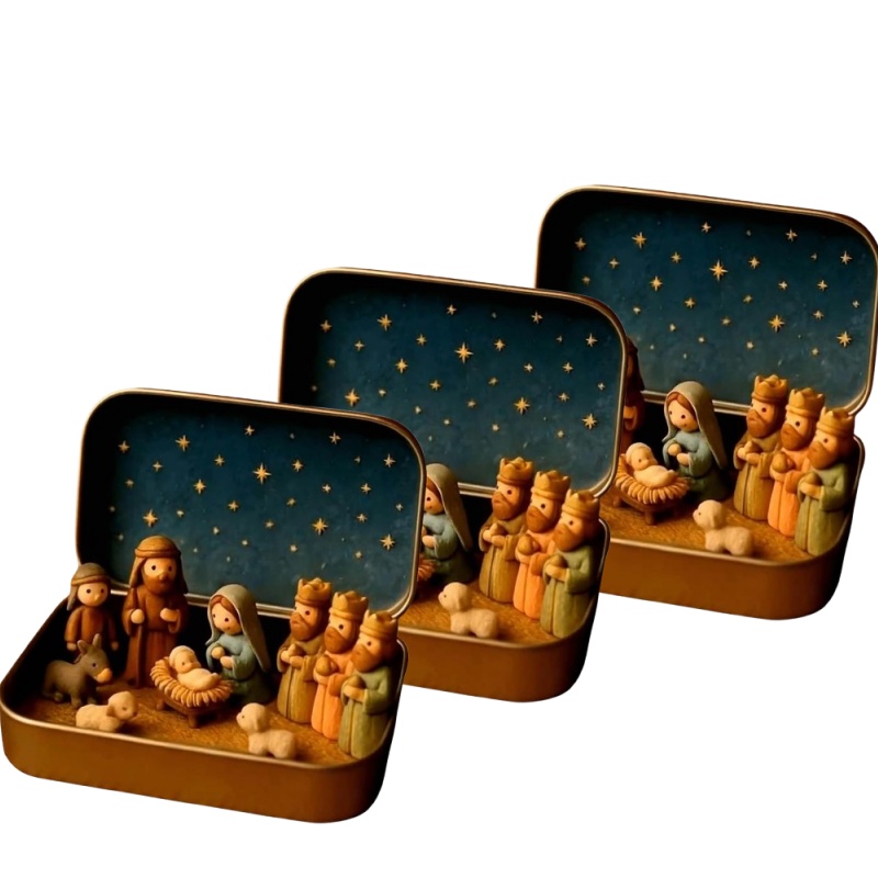 TEMU [2d Flat] Three-piece Handcrafted Mini Nativity Scene Portable Set Pocket-sized Christian Manger Scene, Perfect For Christmas Table Decorations, Travel, And Church Displays, Gift For Easter
