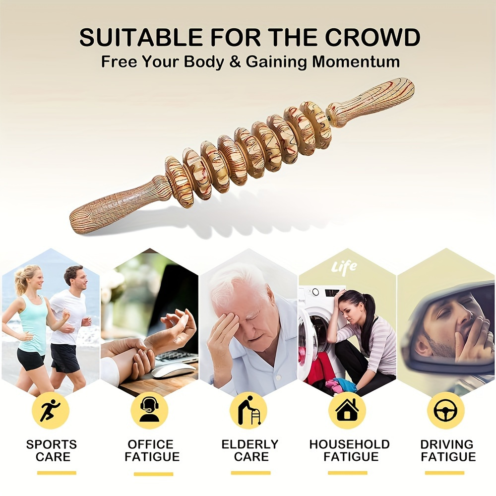 9 roller handheld wooden massage stick ergonomic full body shaping muscle relaxation anti tool natural wood design with decorative patterns thalate free durable smooth texture for home use massage tools body relaxation aid Product details 7