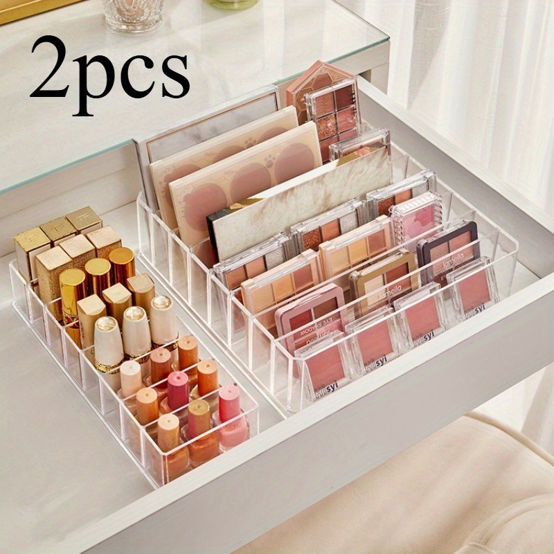 2 pack clear plastic cosmetic organizer tray multi functional countertop storage for lipstick nail polish eye shadow no electricity needed display case