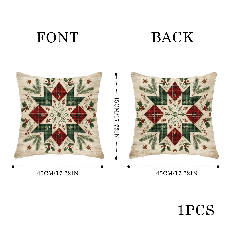 TEMU Rustic Christmas 2d Flat Print Pillow Cover, Double-sided Festive Design With , Snowflake & , Multiple Specifications Available, For Bedroom,