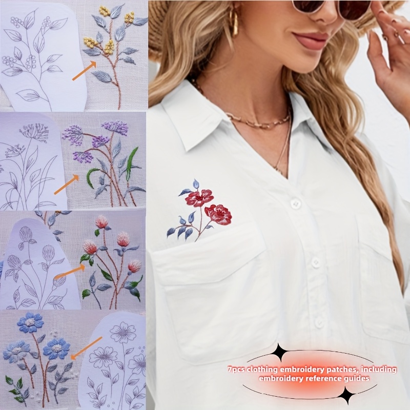 TEMU 7pcs Kits de broderie robustes pour chemises et vêtements, complets avec hydrophobes à , idéaux pour pulls, t-shirts, denim et autres vêtements.