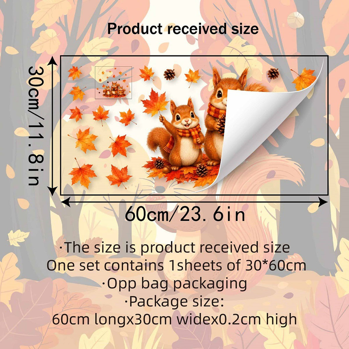 TEMU 1pc Autumn Thanksgiving Theme Window Clings, Maple Leaf Squirrel Glass Stickers, Bedroom Living Room Showcase Window Decals, Home Decor Pvc