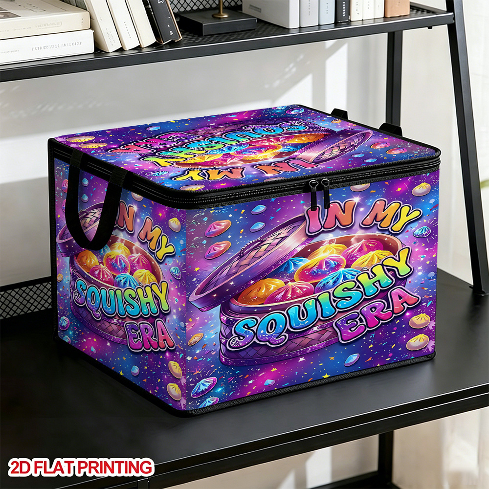 TEMU 1pc Cute Cartoon Baozi Squeeze Printed Zipper Large Capacity 2d Storage Box Foldable Fabric Organizer, Flat Storage For Spare Items, Squeeze