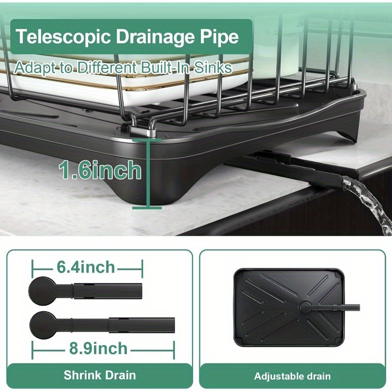 large capacity single tier dish drying rack with utensil holder & cutlery tray - space-saving countertop organizer,   kitchen counter dish drainer for plates, bowls, cups, utensils -   for small kitchens, dish drying rack for kitchen counter, utensil storage, modern kitchenware, sturdy construction, home cooks, food safety, small spaces, families, cooking enthusiasts Product details 4