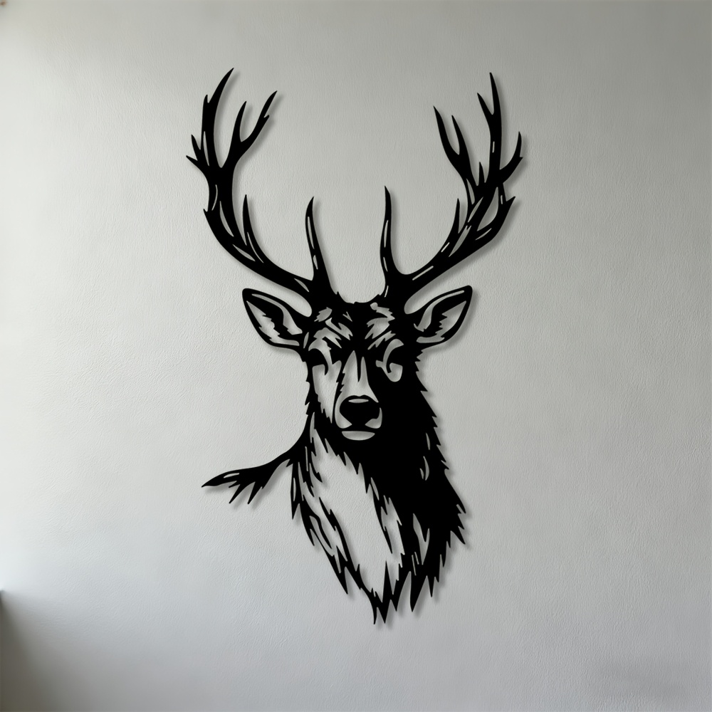 TEMU 2d Flat, 1pc Deer Head Wall Decor With Antlers - Modern Minimalist Suitable For Living Room, Bedroom, Office Acrylic Antler Sculpture, Removable