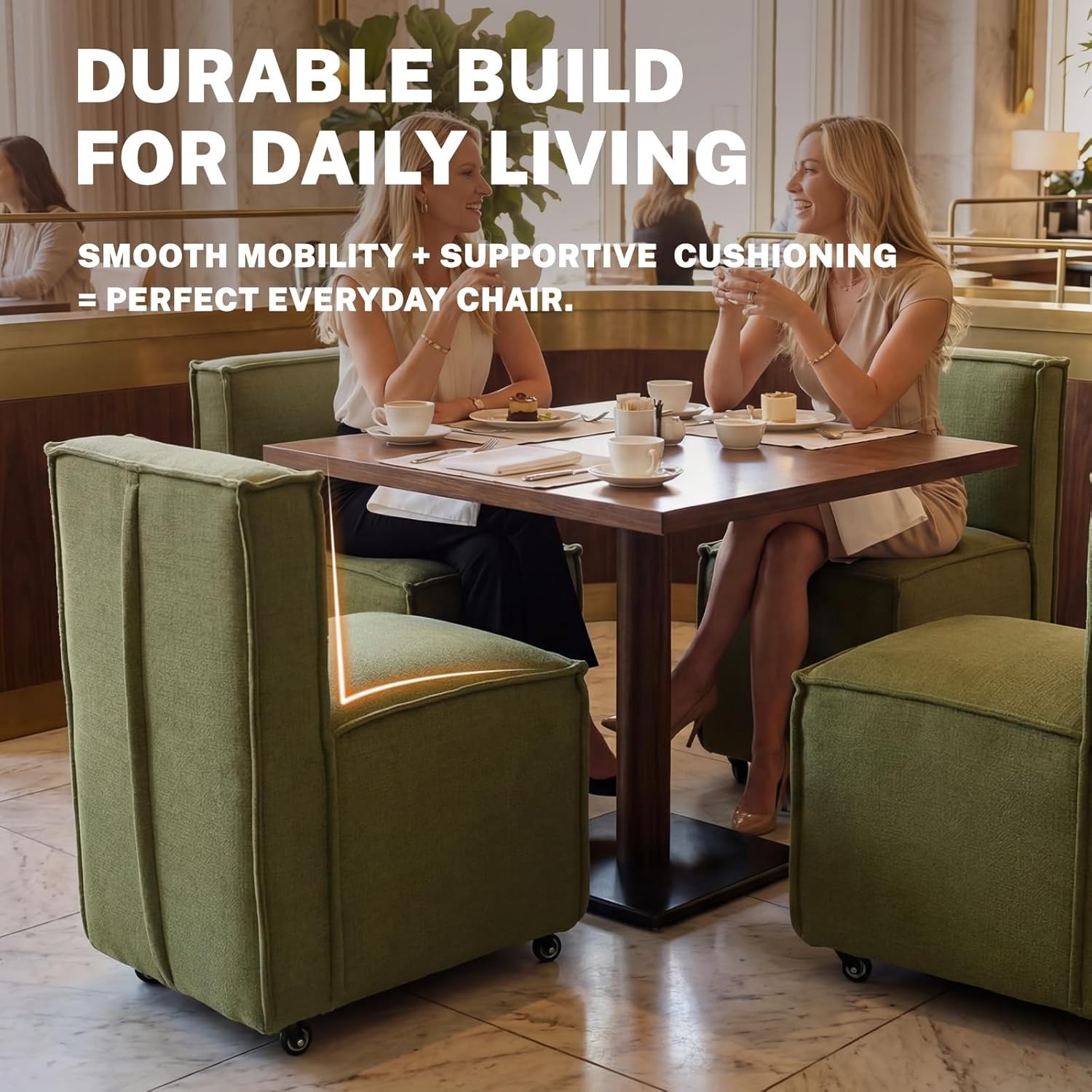 Set of 2 Modern Dining Chairs with Casters Armless Rolling Dining Chairs with Rollers for Kitchen and Dining Room, Removable Cover, Minimalist Style, Specific Style