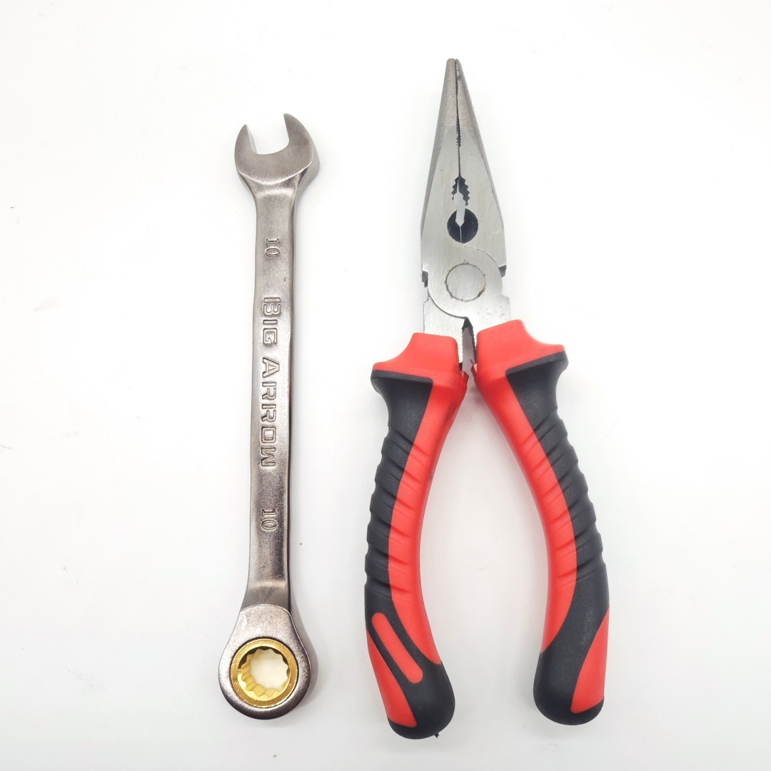 TEMU 2pcs Professional Steel Pliers& Wrench Set, 6-inch Long Nose Pliers& 10mm Ratchet Wrench, -thick Anti-slip Handle, Electrician, Home& Auto