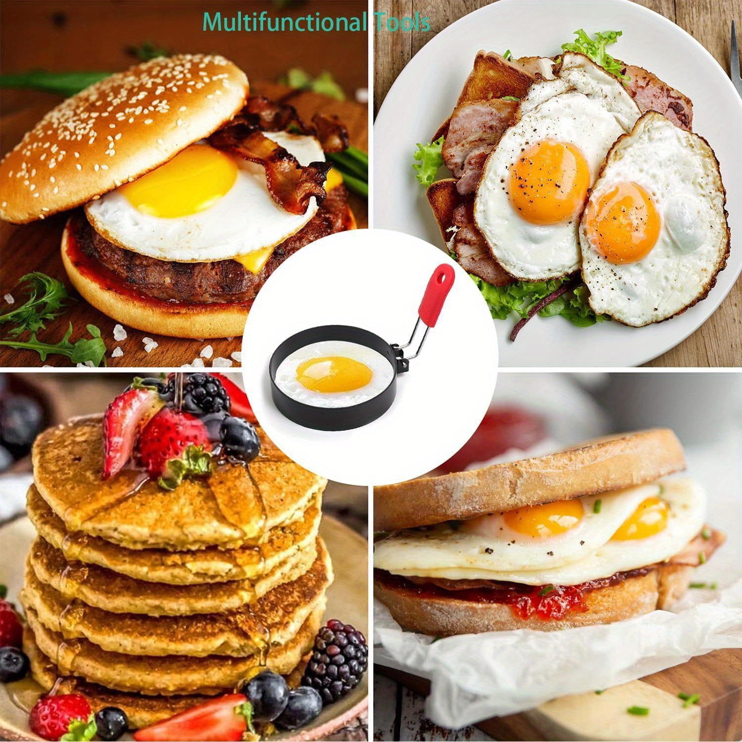 set of two 3 5 inch egg molds featuring silicone grips   making round   breakfast sandwiches and pancakes while camping indoors details 1