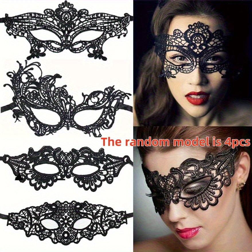 4pcs Random Style Lace Women's Eye Masks, Role Play Accessories, Sexy Decorative Eyepieces, Suitable For Costume Balls, Halloween, Christmas Party Decoration