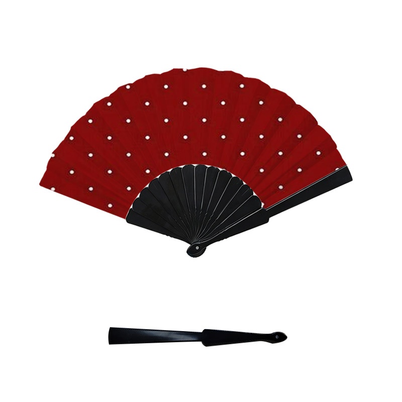 TEMU Retro Bohemian Style Women's Hand Fan, With White Dot Grid Pattern, Plastic Fan Ribs 1pc Pack, Ideal Portable Accessory For Daily Use, Attending