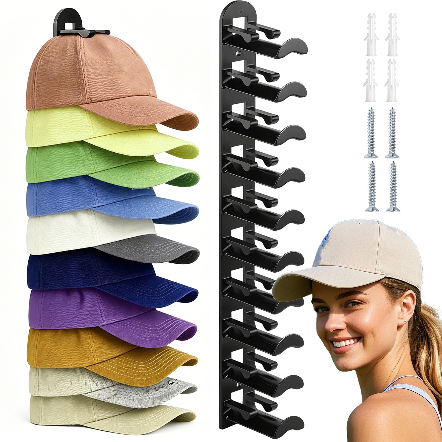 Hat Storage Rack, 2pcs Black Cap Holder Wall Mounted, Space Durable Hanger For Baseball Caps, For Home Bedroom Closet Hat Display And Arrangement Solution