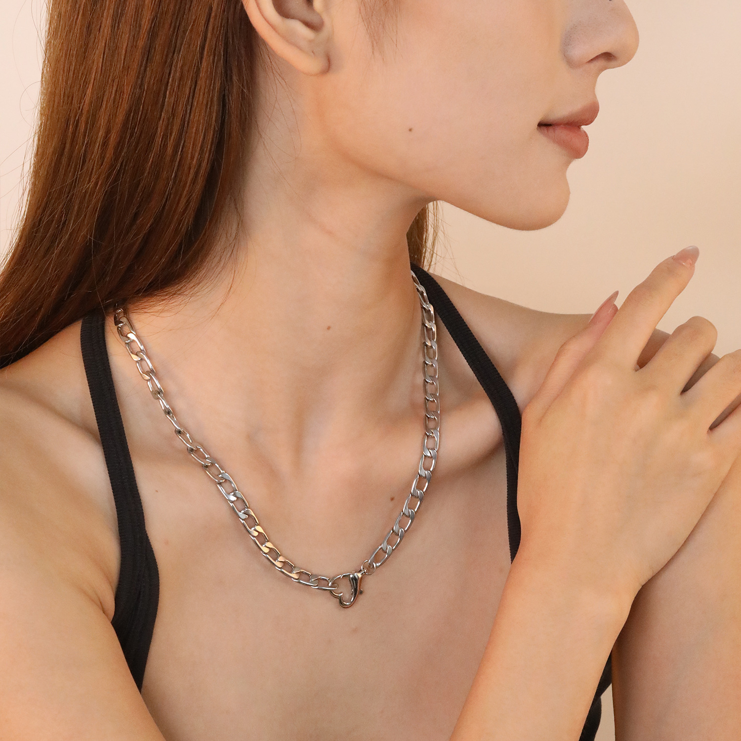Chunky Silvery Link Chain Necklace, Gift for Her