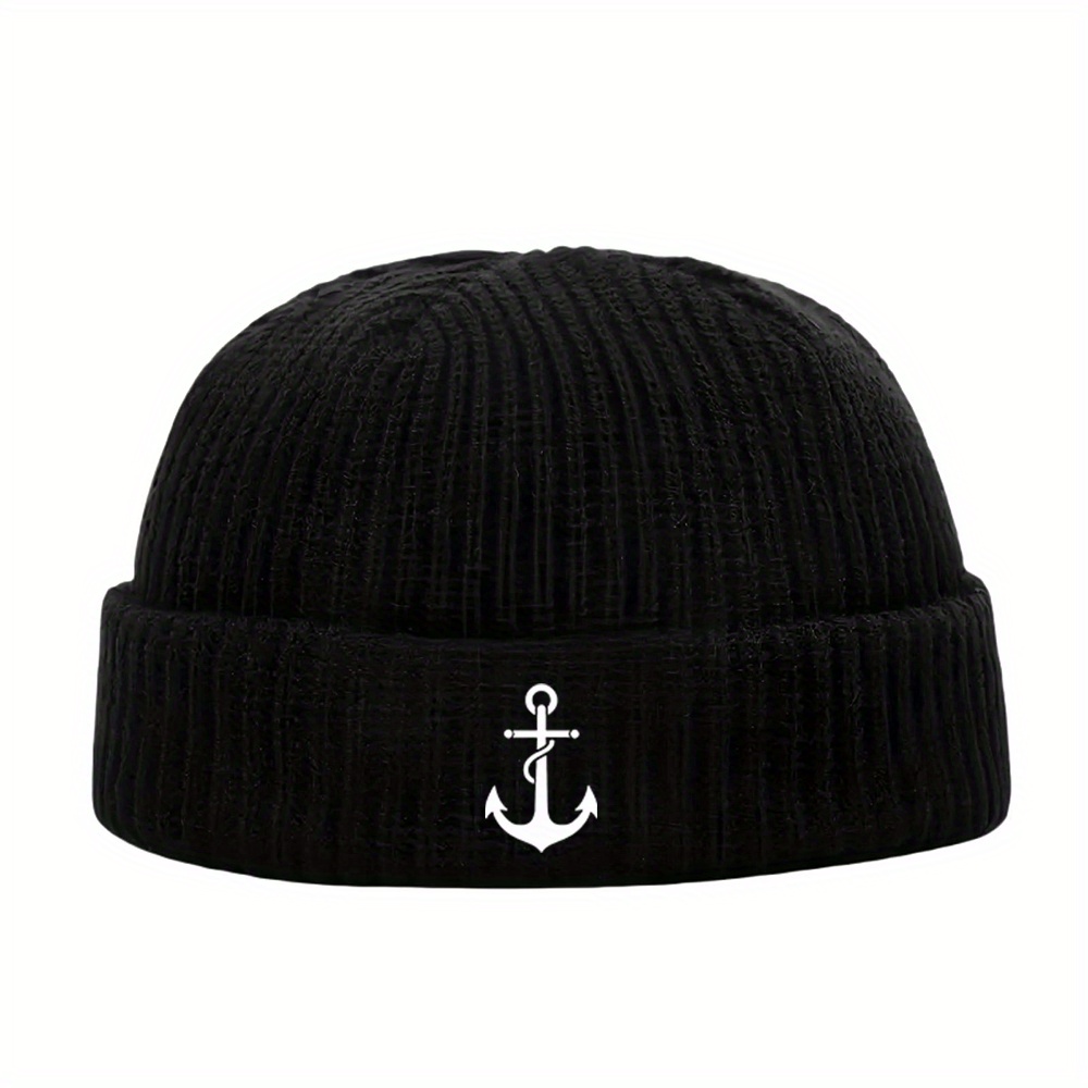 1pc Of A Nautical-themed Melon-shaped Beanie Hat For Men, A Humorous Winter Cap Suitable For Men And Women, Featuring A Warm Black Knit Design