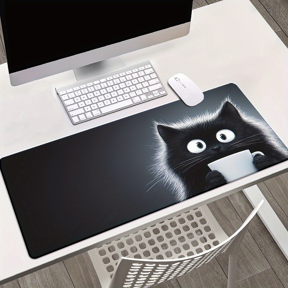 TEMU 1 , Adorable diseño de gato negro, Alfombrilla de escritorio en definición, Versátil mousepad XXL, Adecuado para teclados gaming y computadoras