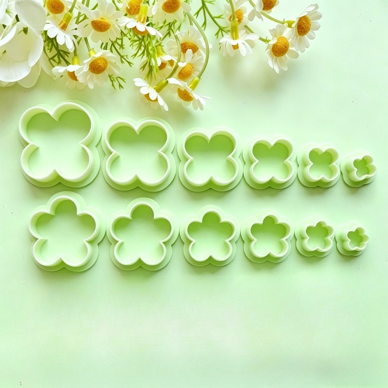 TEMU 12pcs Four-petal/five-petal Flower-shaped Ceramic Clay Cutting Molds, -shaped Polymer Clay Molds, For Handmade Jewelry Making, Floral Polymer