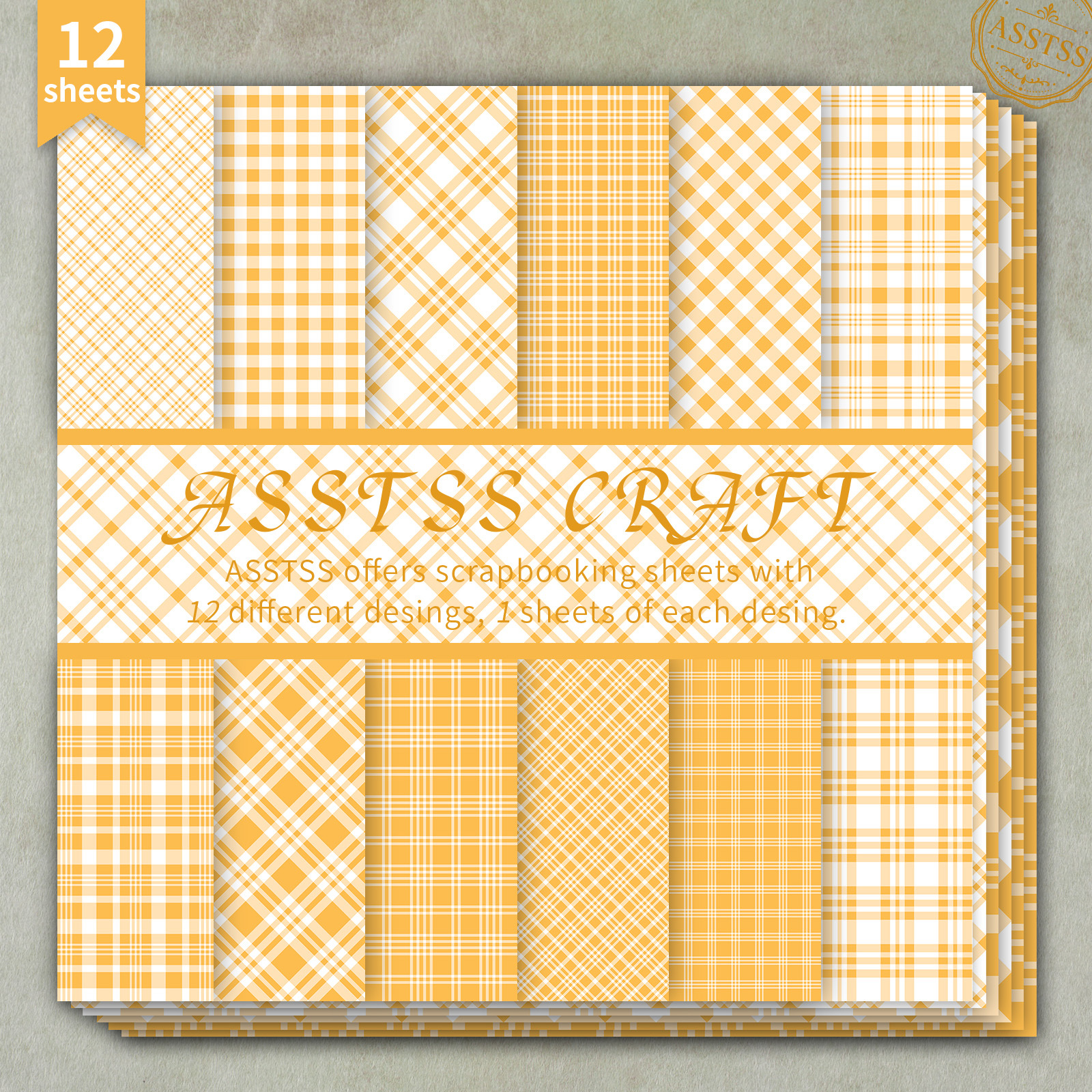 TEMU Lot de 12 feuilles de papier scrapbooking ASSTSS de 6X6 pouces, papier de et blanc à carreaux gingham, style , papier cartonné épais pour