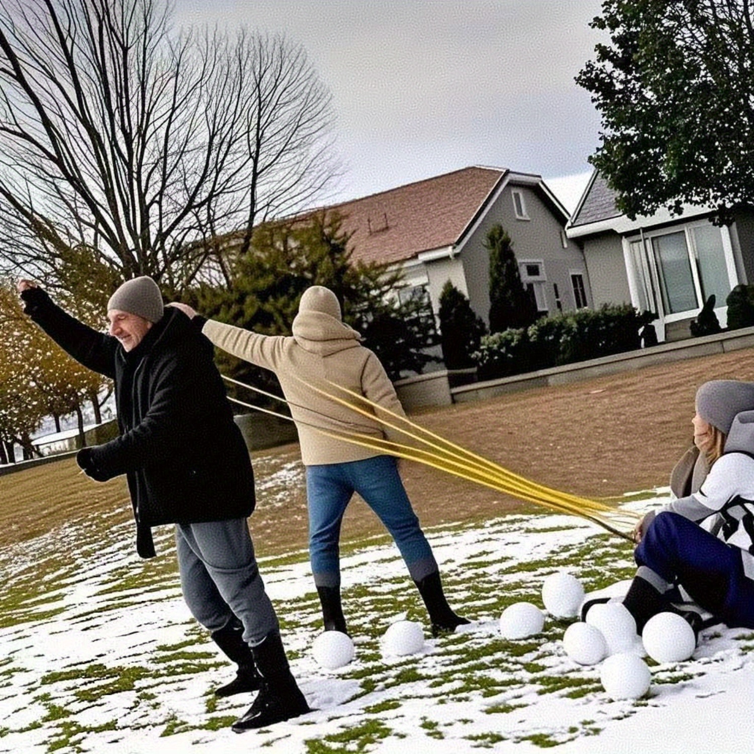 3-Person Heavy Duty Water Balloon & Football Potato Launcher - 500 Yard Range, Giant Sling Shot for Adults & Teens 15+ | Outdoor Beach, Picnic, Backyard Games Toy (Green), Beach Fun Equipment, Tshirt Launchers, Durable Launchers