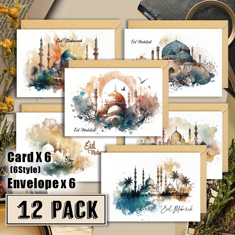 

Greeting Card Set With Envelopes - 12pcs Watercolor Blank Cards For Family, Friends & Colleagues, Ramadan, Bulk Set