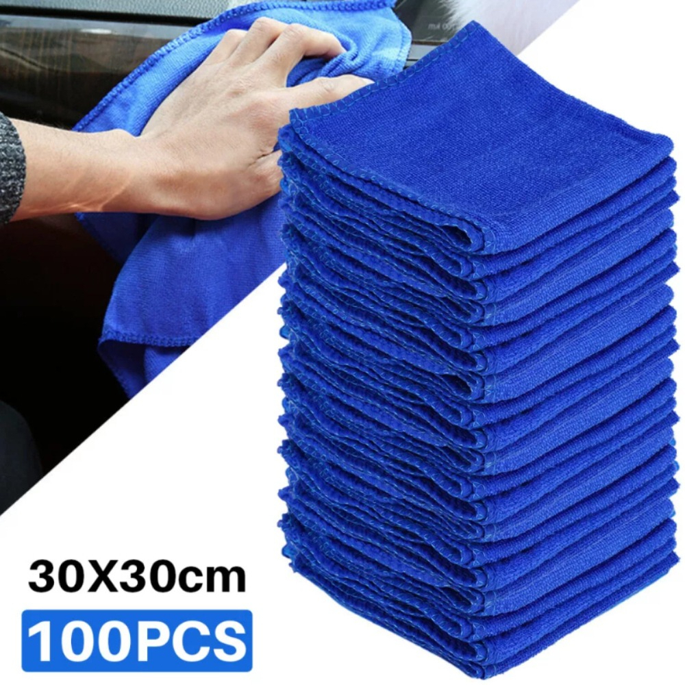 100pcs Blue Car Wash Cloth, 30x30 Centimeters, Suitable For Car Washing And Polishing. Multi Purpose Cleaning Cloth, Kitchen Cleaning Cloth - Suitable For Cleaning In Most ; Car Cleaning Cloth