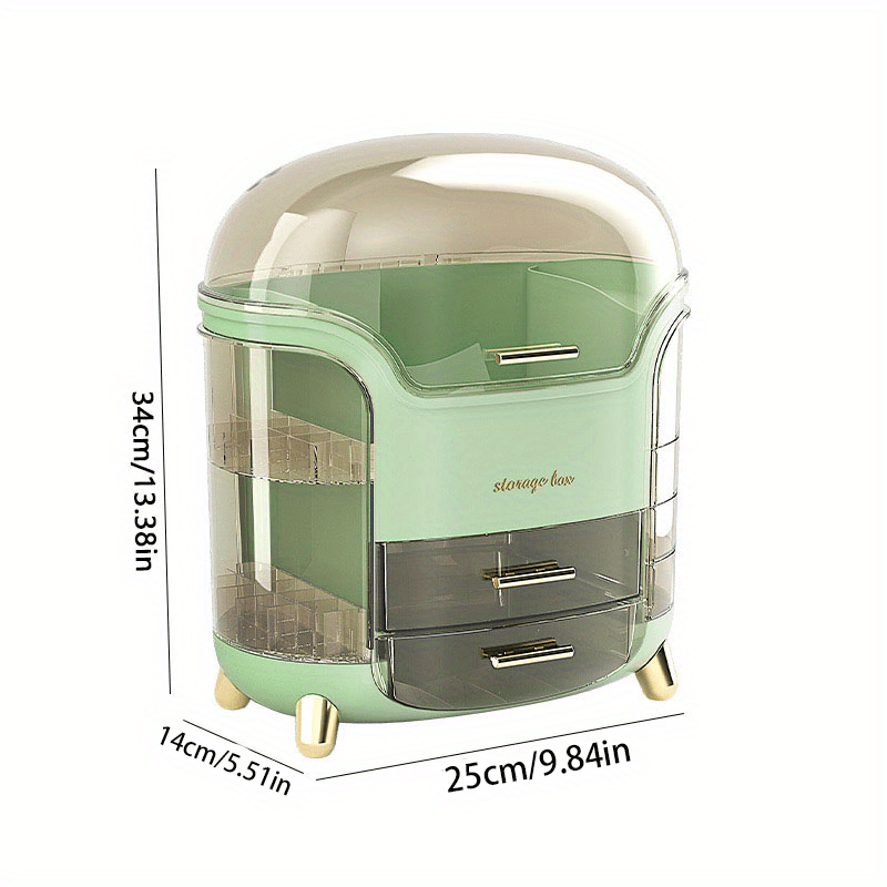 large capacity plastic cosmetic organizer with drawers & compartments - elegant pastel mint   portable makeup storage box, golden-  hardware, durable lightweight design for bathroom, vanity, bedroom - jewelry & accessory organizer, no power needed Product details 1