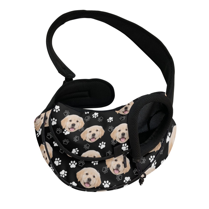 TEMU Customizable Photo 1-pack Sling Bag With Adjustable Strap - Lightweight Polyester Travel Pouch, Zipper Closure, Paw Print Design - For Small