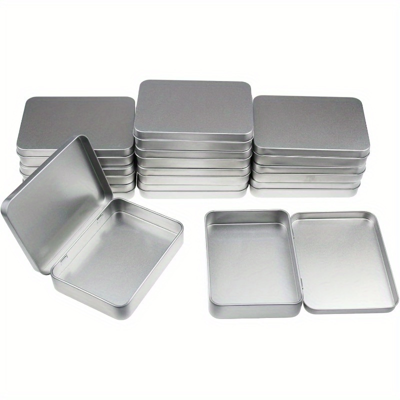12pcs rectangular metal empty hinged tins containers   home storage organizer mini box set 3 94 x 2 76 x 0 79 inches silvery 0