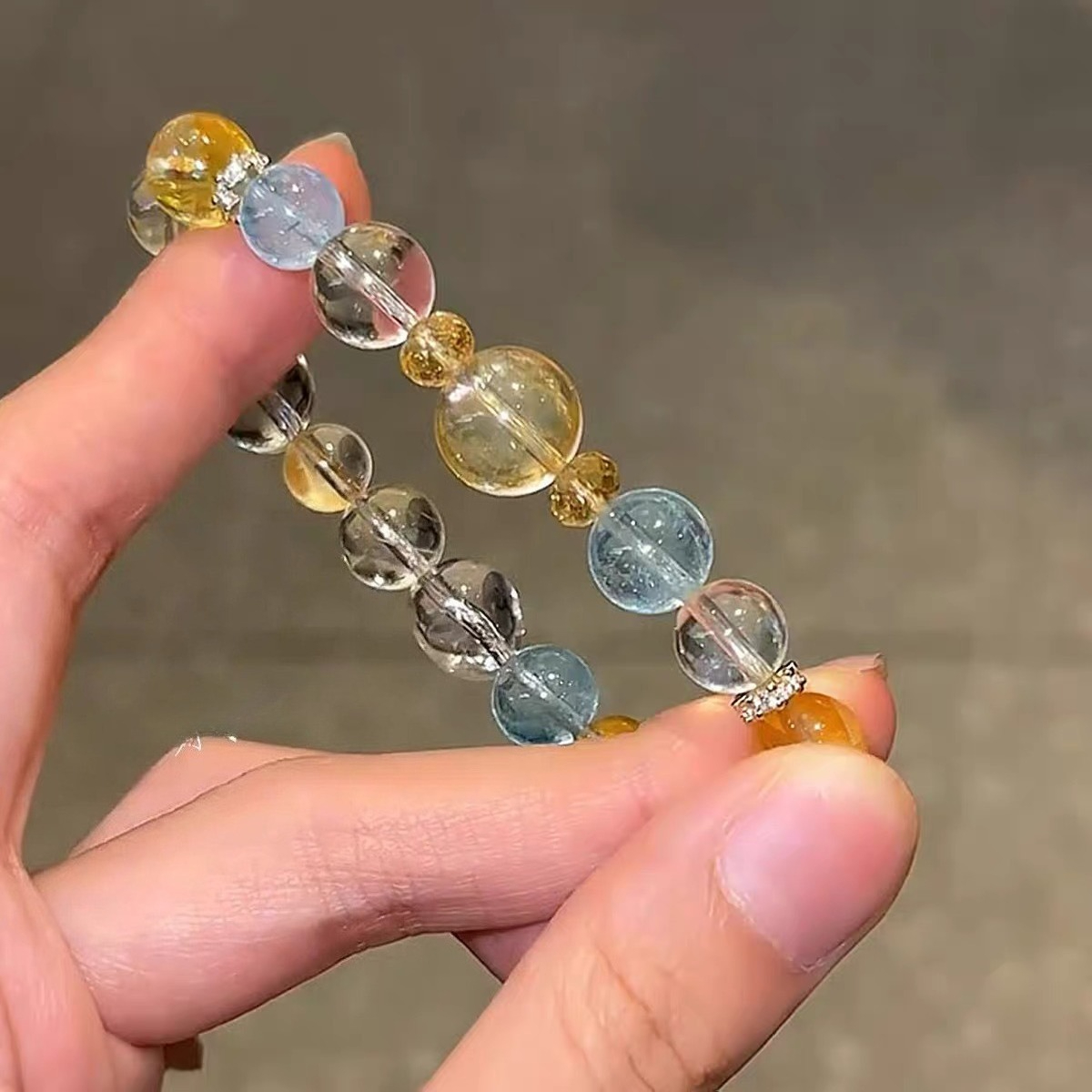 Yellow Agate & Aquamarine Bracelet, Minimalist Design