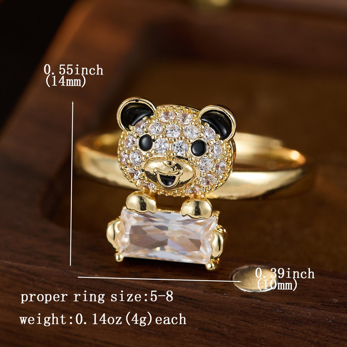Minimalist Panda Open Ring with Synthetic Zirconia