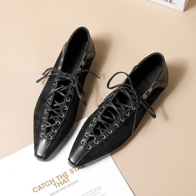 Image of European And Retro Pointed-toe Lace-up Shoes For Women, Versatile Ladies' Footwear For Daily , Shopping And Dating, Soft-soled Low-heeled Elegant Mary Jane Shoes, Women Shoes