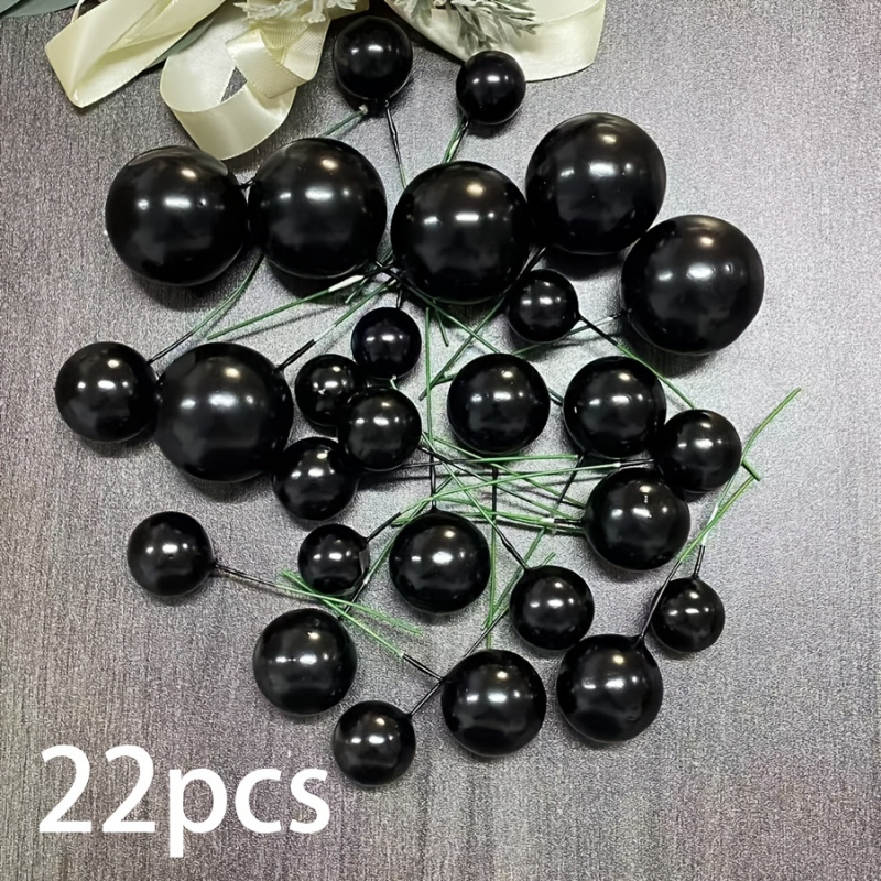 TEMU 22pcs Gâteaux Boules Noires et Dorées, Décorations de Gâteaux Boules en Mousse Premium, Toppers de Cupcakes Boules en Mousse, Nouvel An, Remise