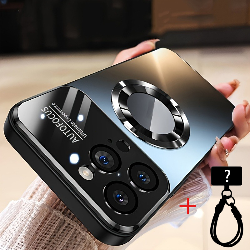 Image of Phone Case: 2pcs [case + Lanyard] New Titanium Luxury Matte Case, Magnetic Wireless Charging, Shockproof Glass Lens Protection, For Iphone 11-17 Series (pro/pro Max/plus/air)