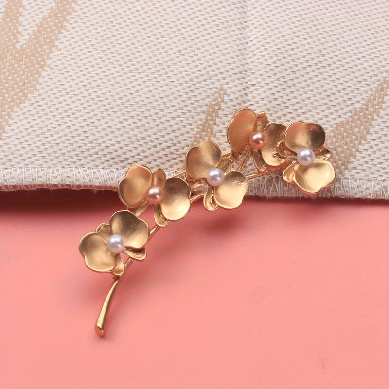 Image of Chinese Style Orchid Pearl Glass Brooch, Brooch Flower Pin Luxurious And