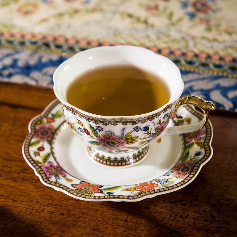   vintage floral bone china tea cup and saucer set for 1 - elegant 6.8oz tea service with  , pink/red/blue/green/white/black/golden floral patterns, durable & lightweight, gift box included - ideal for  , weddings, housewarming -   set with embossed flowers design, high-temperature   for long- ,   coffee or tea,   matching saucer and spoon, teacup, cups for tea Product details 1