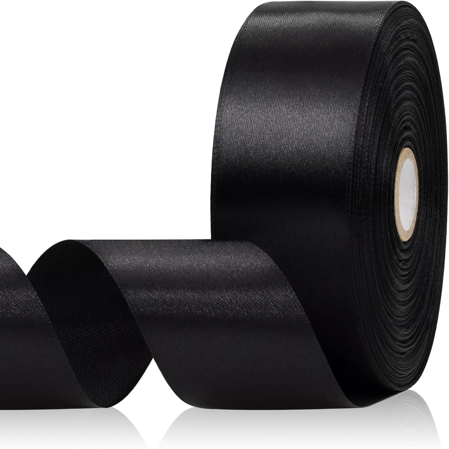 TEMU 20m Black Satin Ribbon Roll - 1.5-inch Wide For Elegant Gift Packaging, Wedding Bouquet Accents, Creative Crafting Supplies, Celebration Party