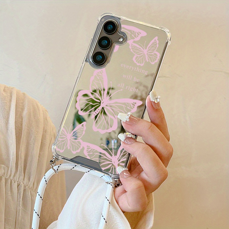 TEMU Phone Case: New Fashionable Creative All-inclusive Shockproof Multifunctional -purple Pattern Mirror Lanyard Phone Case For Galaxy S25 S24 S23