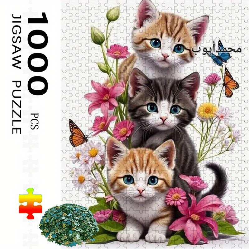 item picture 1000    featuring a cute kitten and floral   high quality scratch resistant suitable for   families and puzzle enthusiasts a decorative gift for home with floral accents 1000 