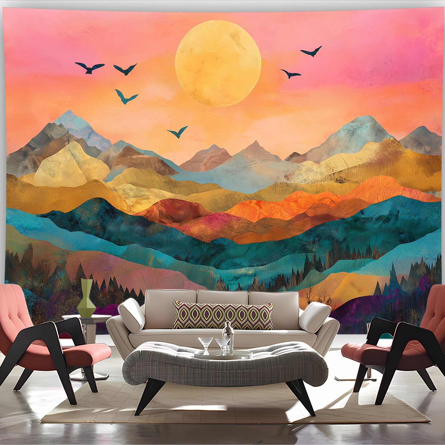 Vibrant Mountain Landscape Tapestry Wall Hanging For Bedroom Home_voghion.com