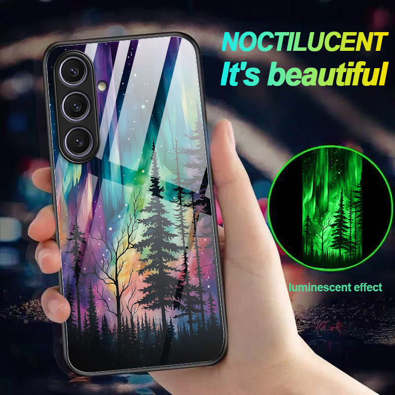TEMU Phone Case: Northern Lights Over Forest Light Phone Case Shockproof Luminous Without Power For Galaxy S25