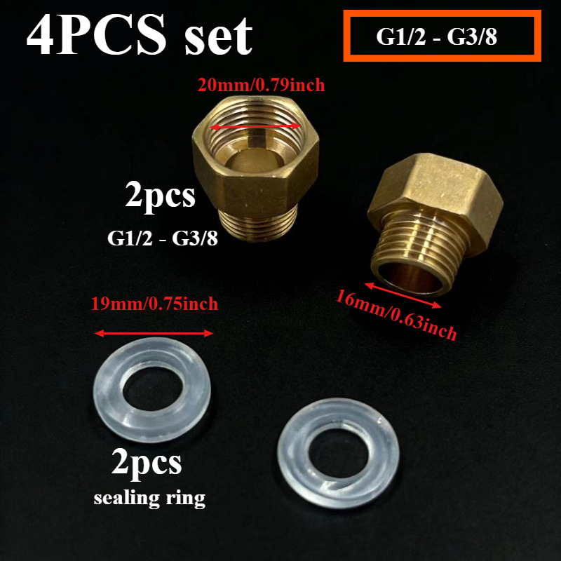 Image of 4pcs Set High Quality Brass Male And Female Connectors, (g1/2- G3/8) / (g1/2 - G3/4) Brass Reducing Adapter Set, Suitable For Home Bathrooms, Industrial , Gas-liquid Universal Conversion Joints