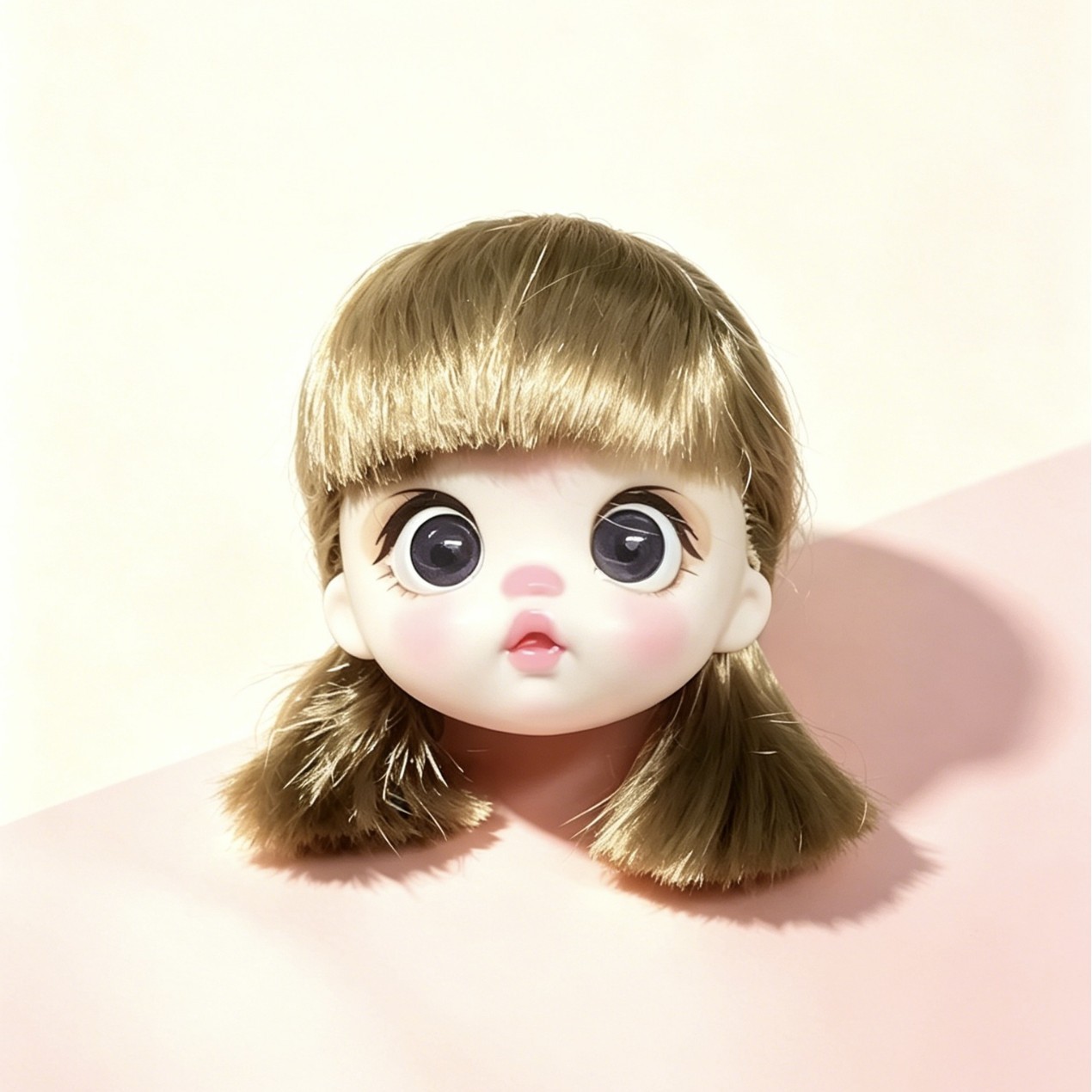 1/8 Scale BJD Doll Head with Double Ponytail Wig
