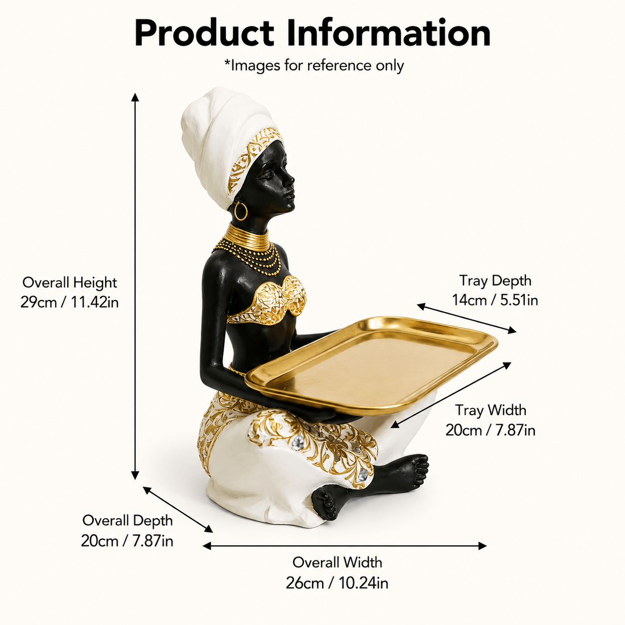 African Inspired Woman Tray Figurine, Resin Statue With Golden Tray, Decorative Key Jewelry Holder For Entryway Living Room Office Desk, Gift