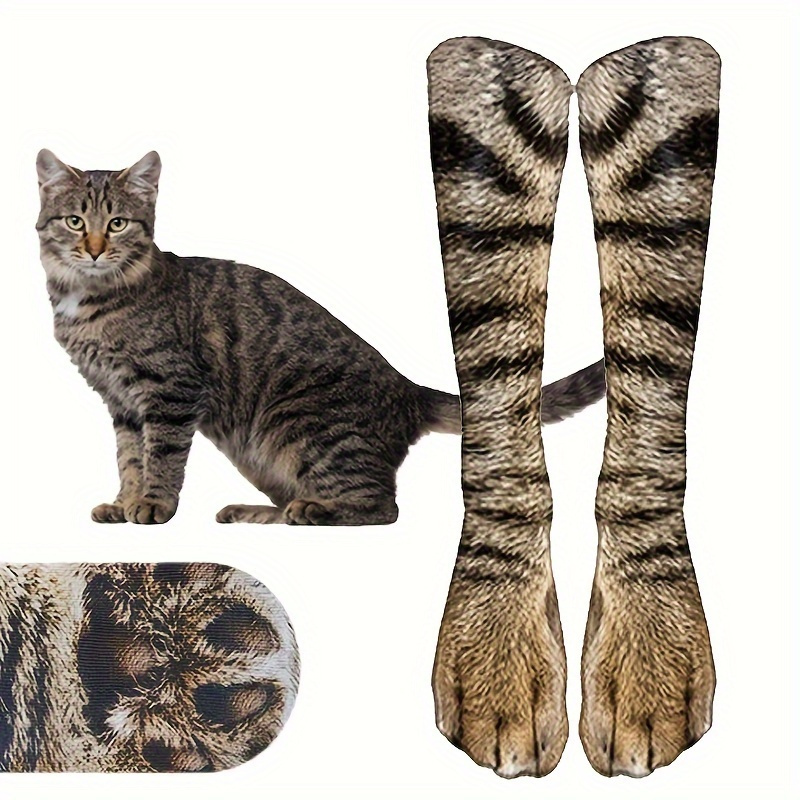 TEMU A Pair Of Women's Leg Patterned Long Socks - Thickened Stylish Crew Socks With A Cute Cat Paw Design - Made From Comfortable And Breathable Fabric - Suitable For Casual Wear In Autumn And Winter