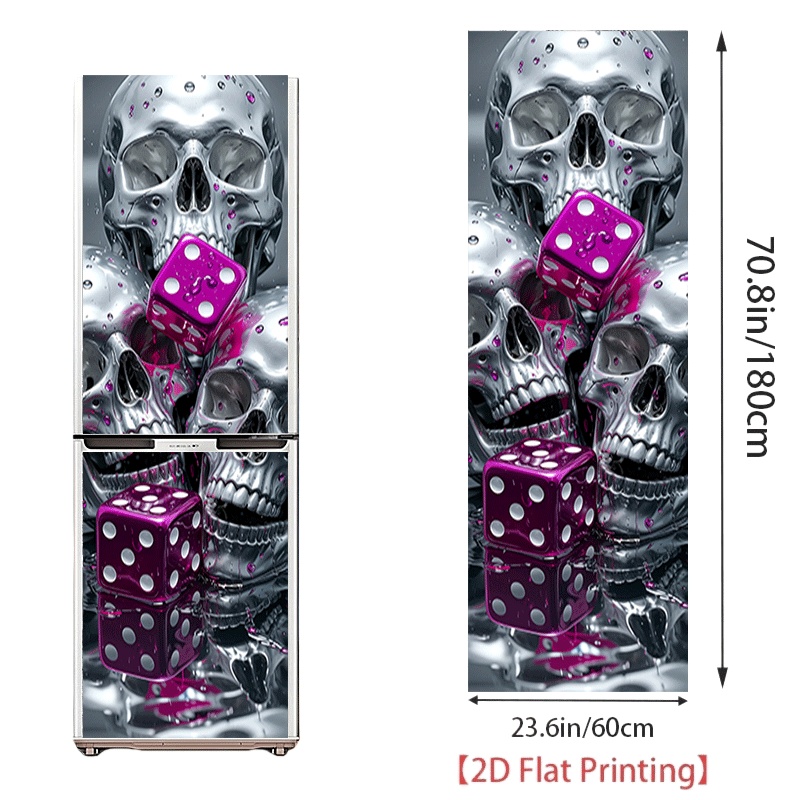 Image of [2d Flat Printing] 1pc Refrigerator Sticker [ Translated, Do Not ] Translation, Do Not ] And Dice Theme Design Wall Sticker Decor Wallpaper Self-adhesive Suitable For Cabinets And Wardrobes