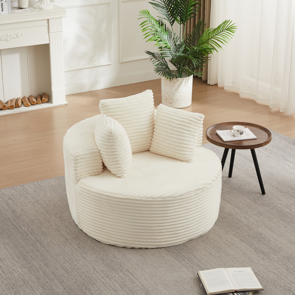 110cm Round Corduroy Cloud Sofa Chair, Oversized Comfortable Seat With 3 Cushions And , Relaxing Accent Armchair For Living Room Bedroom Reading Nook